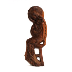 Vintage Hand Carved Jesus & Mary Olive Wood Sculpture Wall Hanging from Bethlehem