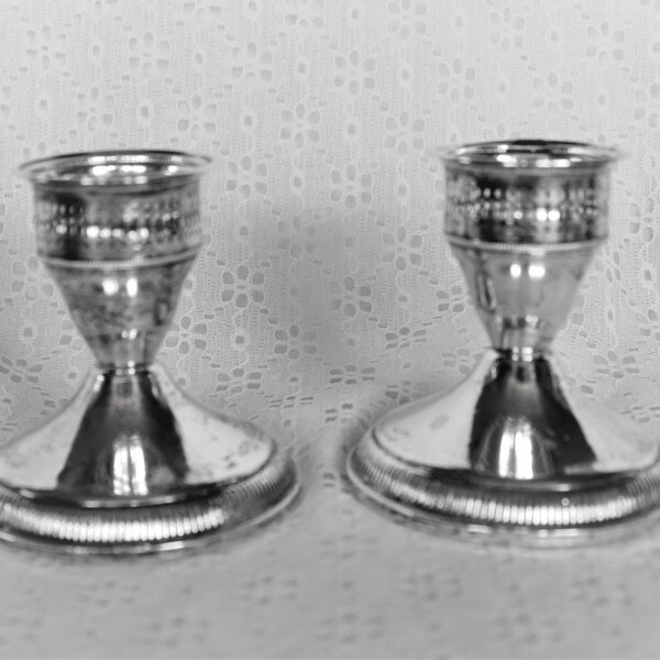 Vintage Pair DUCHIN Sterling Silver Candlestick Candle Holders w/Reticulated Tops