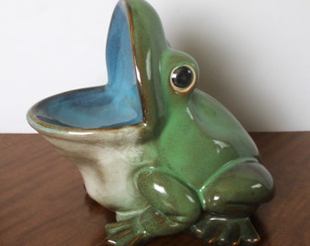 Large Garden Lawn Frog Ornament Open Mouth Birdbath/Sponge Holder ~ Nice, Rare!