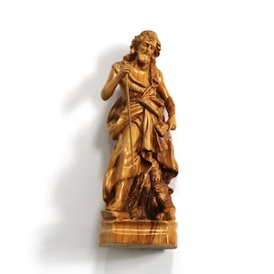 Bon berger - Jésus-Christ avec un agneau - Sculpture faite main en bois d'olivier de 11 po.
