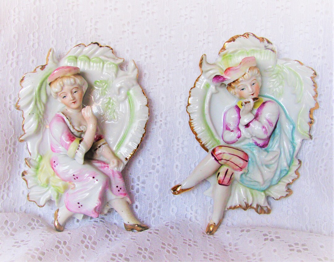 Vintage Colonial Man & Woman Hand Painted Porcelain Wall - Etsy