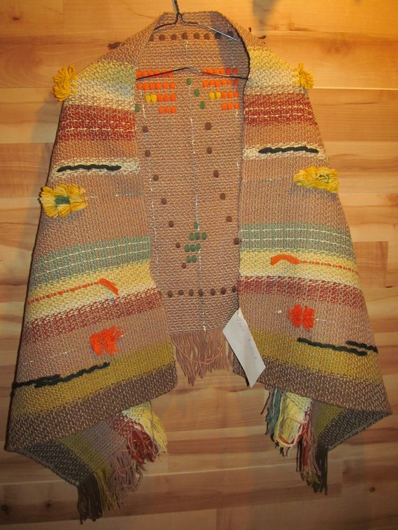 Vintage Handwoven Wool Rug Tapestry Shawl from Fi… - image 1