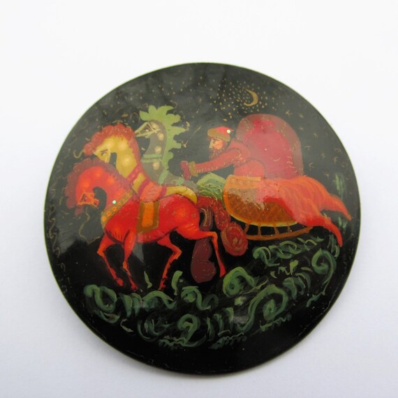 Vintage Traditional Russian Palekh Art Brooch Pin… - image 3