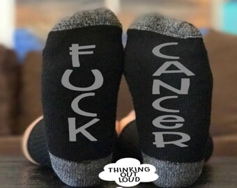 Fuck Cancer Socks-Brain Cancer-Grey Lettering-Gift Idea for a Cancer Survivor or Chemo Patient- Inspirational Socks- Gift for Cancer patient