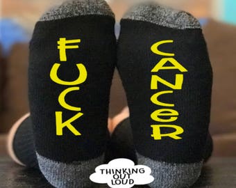 Fuck Cancer Socks-Cancer Socks-Gift Idea for a Cancer Survivor or Chemo Patient-Inspirational Socks-Gift for Cancer patient-Yellow Lettering