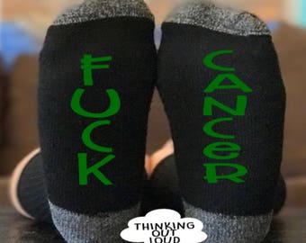 Fuck Cancer Socks -Cancer Socks-Gift Idea for a Cancer Survivor or Chemo Patient-Inspirational Socks-Gift for Cancer patient-Green Lettering