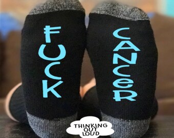 Fuck Cancer Socks-Cancer Socks-Gift Idea for a Cancer Survivor or Chemo Patient-Inspirational Socks-Gift for Cancer patient-Blue Lettering