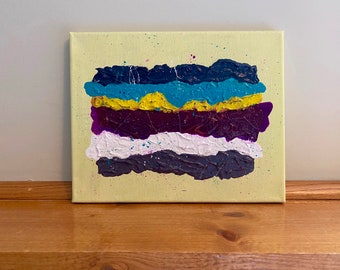 Abstract stripes textured layered painting 8x10 canvas - purple, yellow, blue, white art