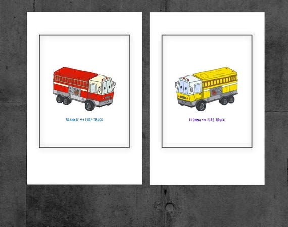 Set Of 2 Fire Trucks Instant Digital Download 8x10 Red Etsy