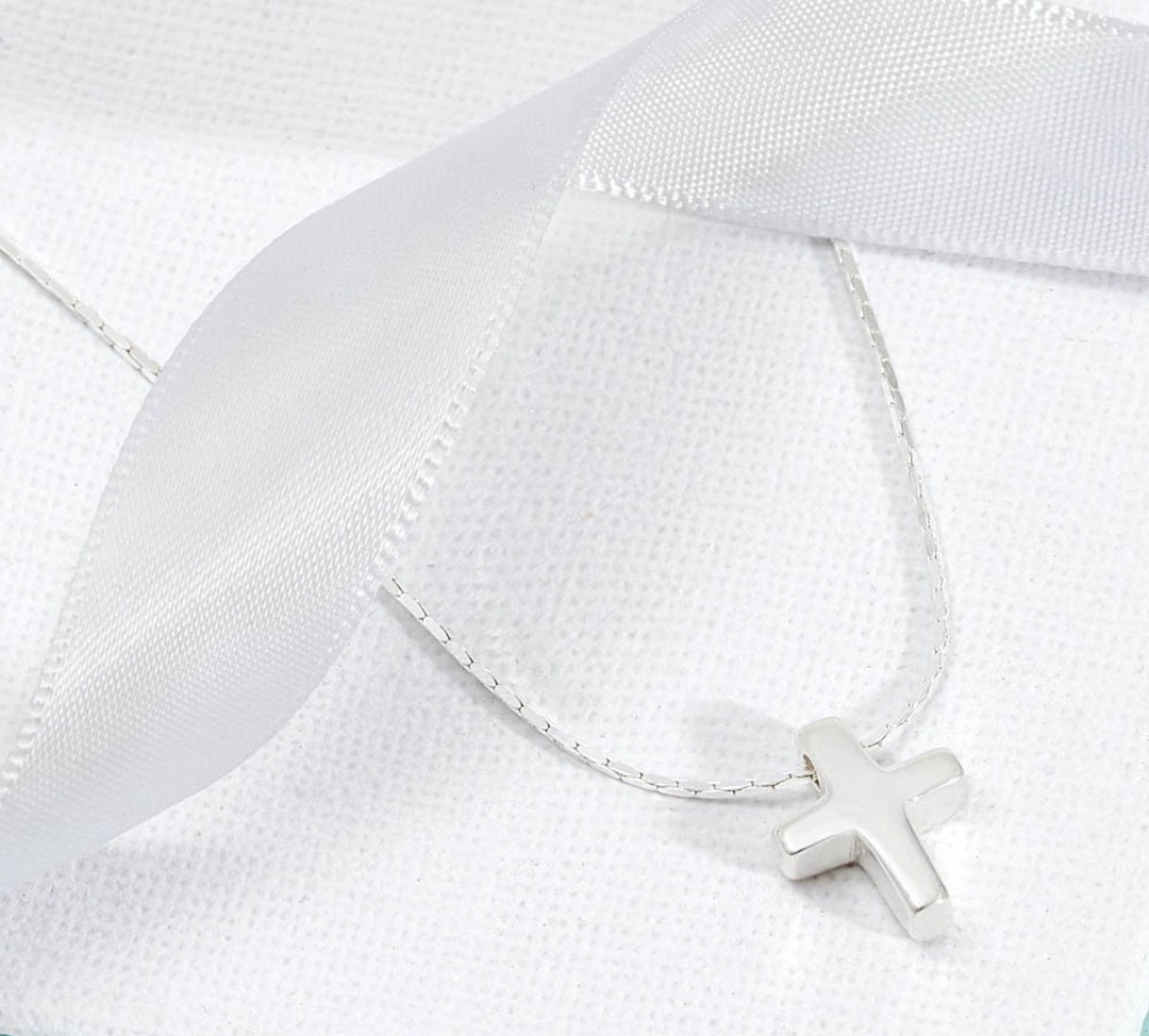 Christening Cross Necklace Sterling Silver Christening Keepsake Etsy