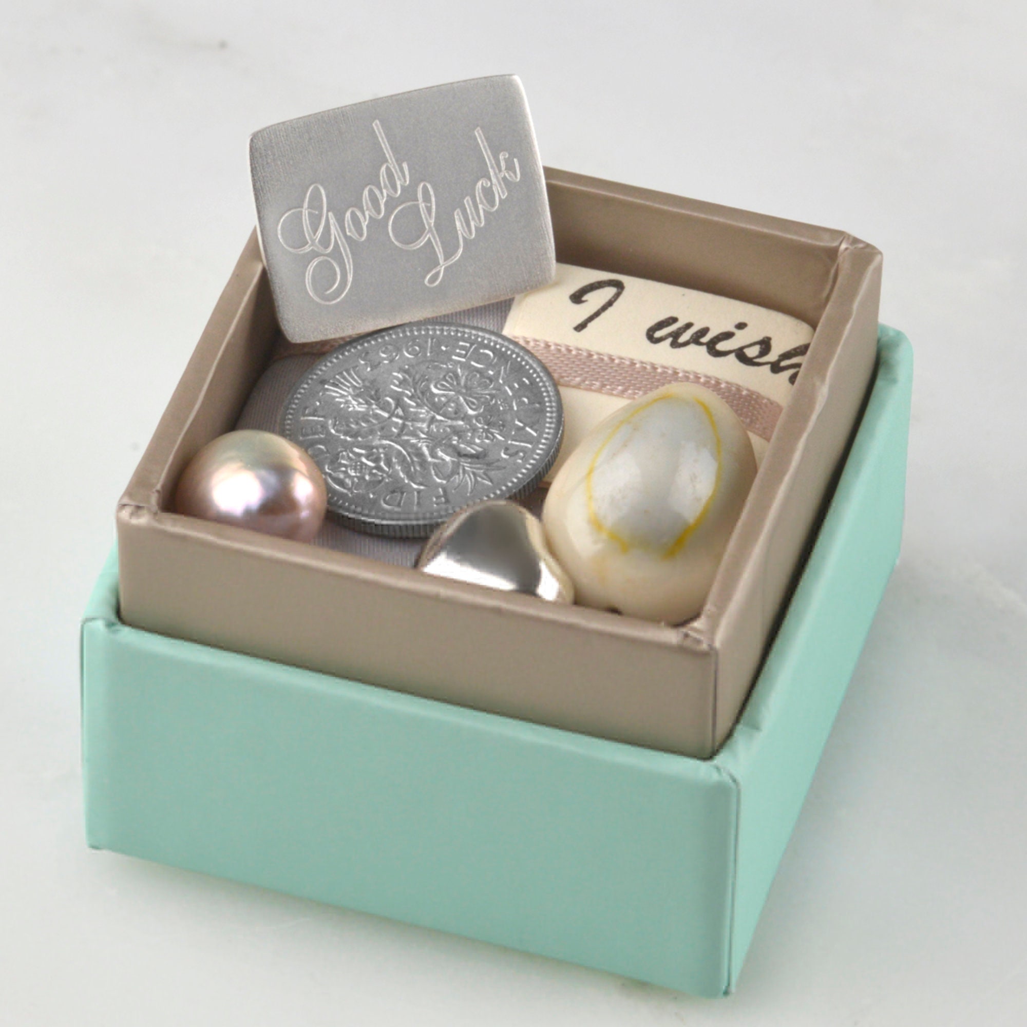 Personalised Good Luck Gift Box of Lucky Charms, Say Good Luck in Your