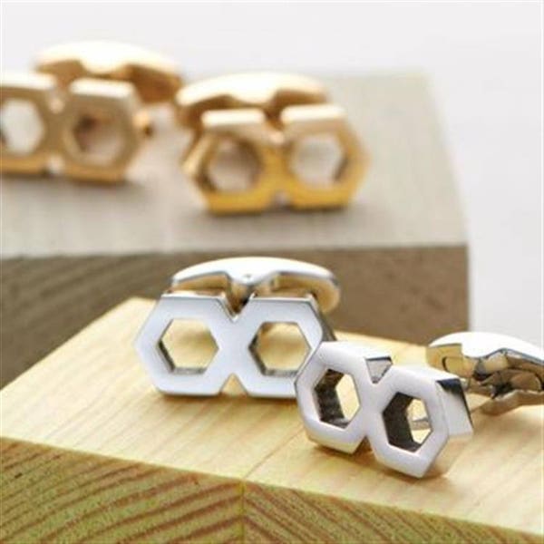 Geometric Cufflinks For Men, Hexagons Cufflinks, Minimalist Cufflinks, Infinity Cufflinks, Rose or Gold Cufflinks, Silver Steel Cufflinks