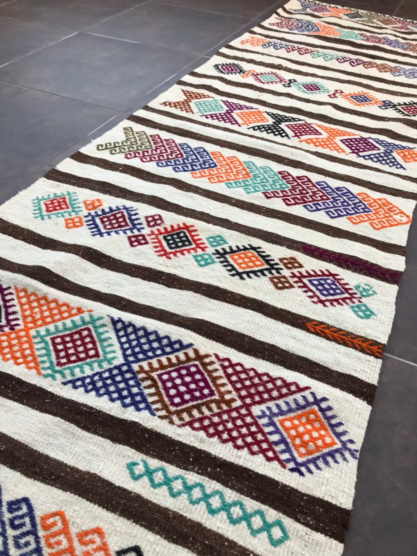 2'2 X 8 Ft Runner Black White Rug Runner Rug Kilim Etsy