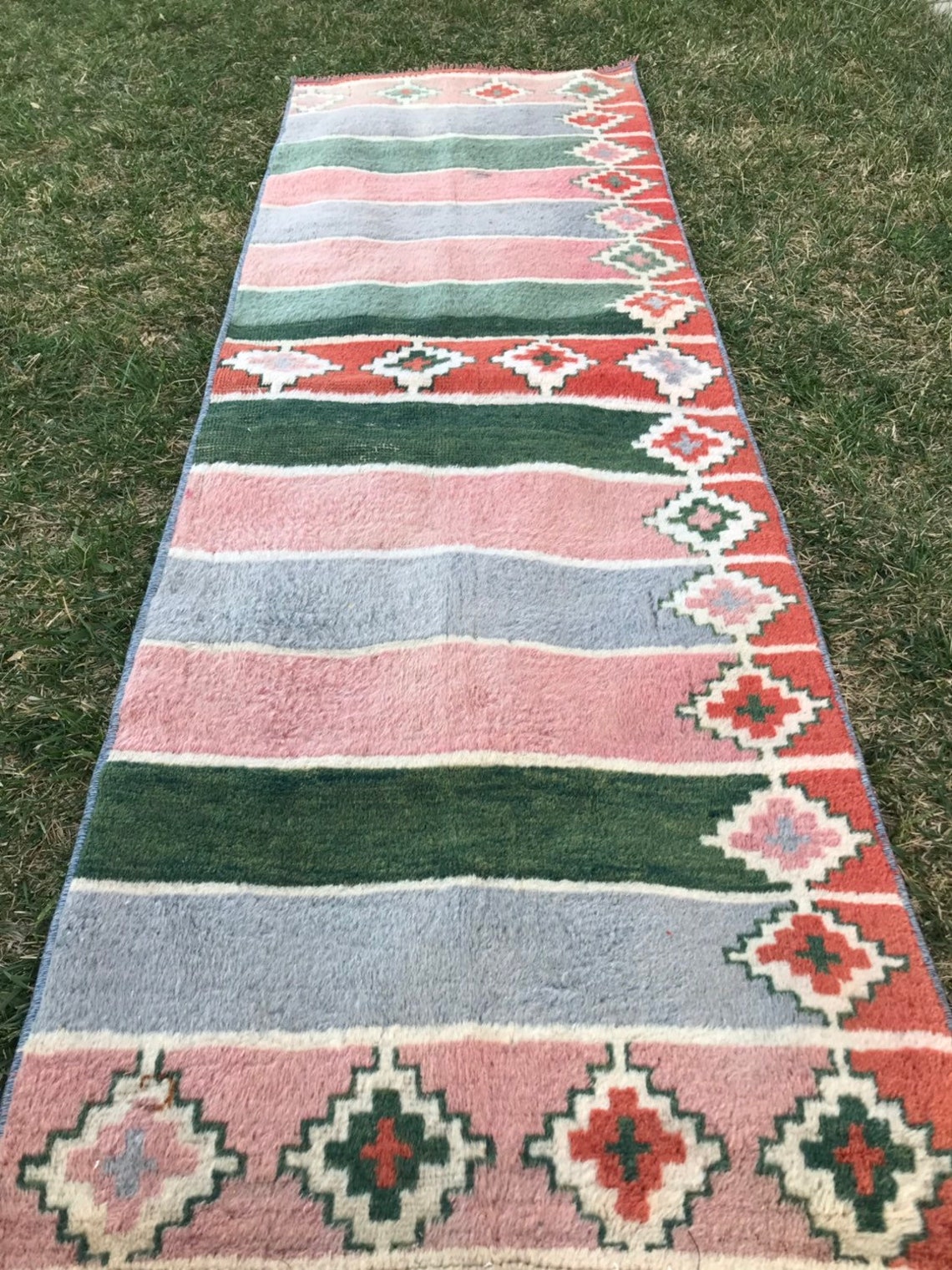 Vintage Rug Runner Rug Pastel Color Turkish Runner Rug Etsy