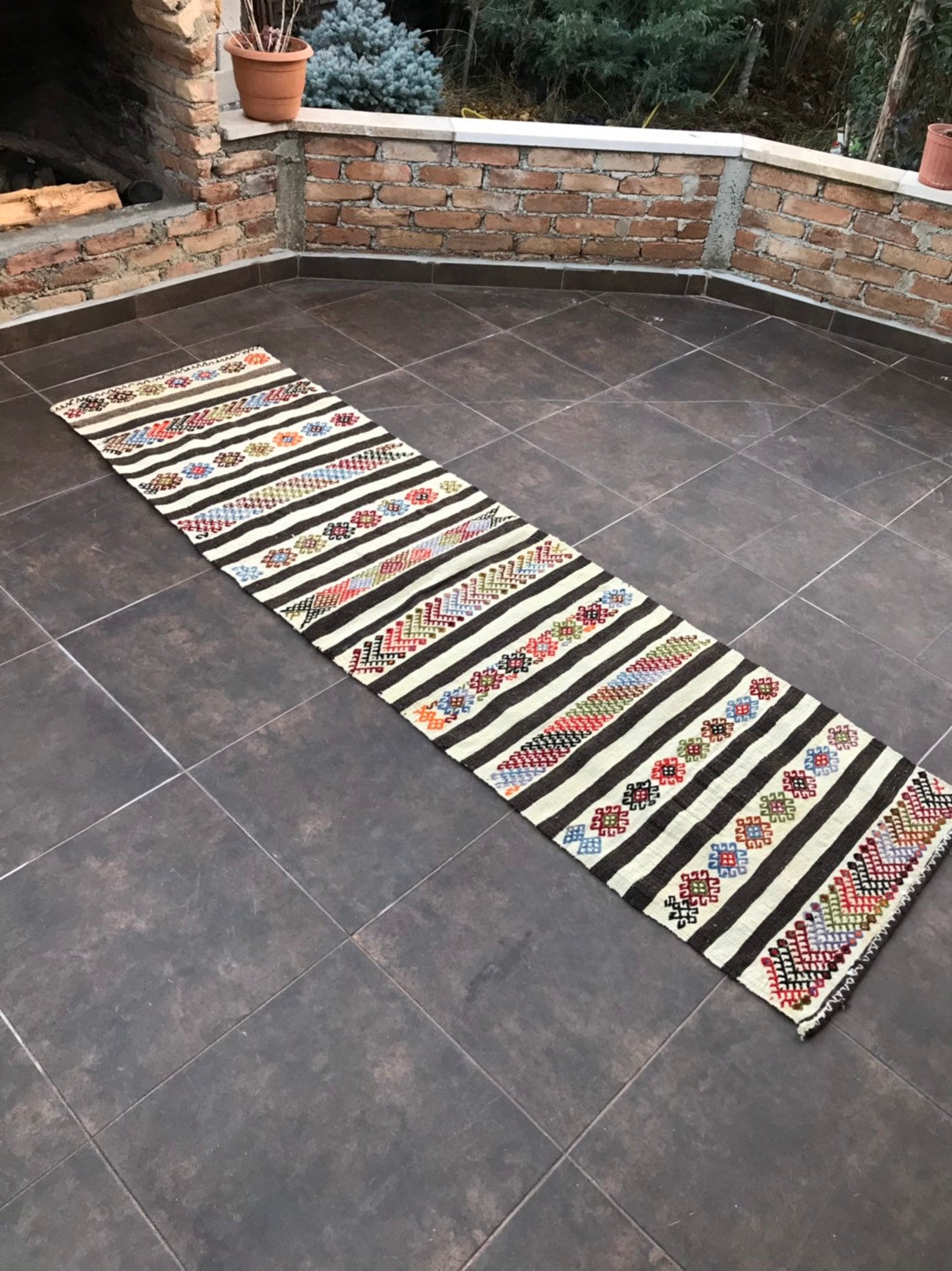 2x7 ft runner Black White Rug Runner Rug Kilim Runner Etsy