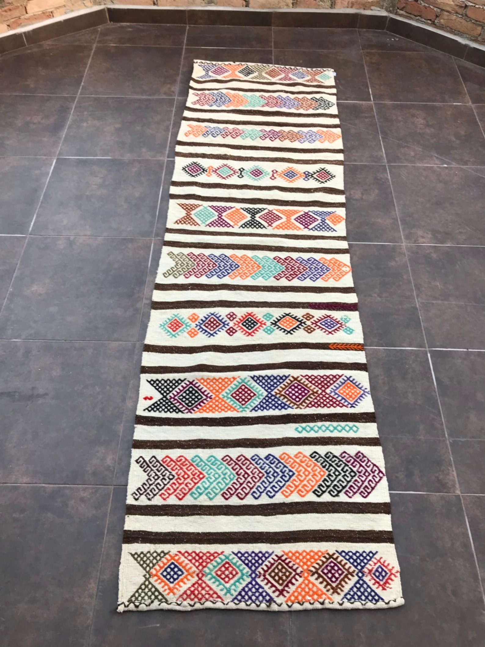 2'2 X 8 Ft Runner Black White Rug Runner Rug Kilim Etsy