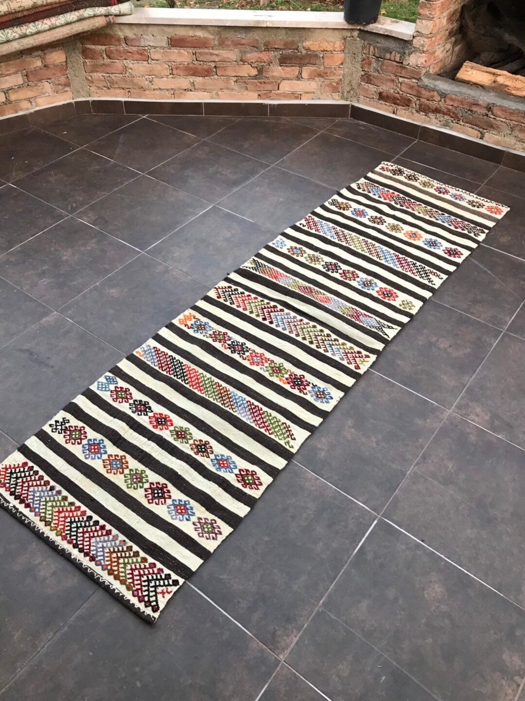 2x7 Ft Runner Black White Rug Runner Rug Kilim Runner Etsy