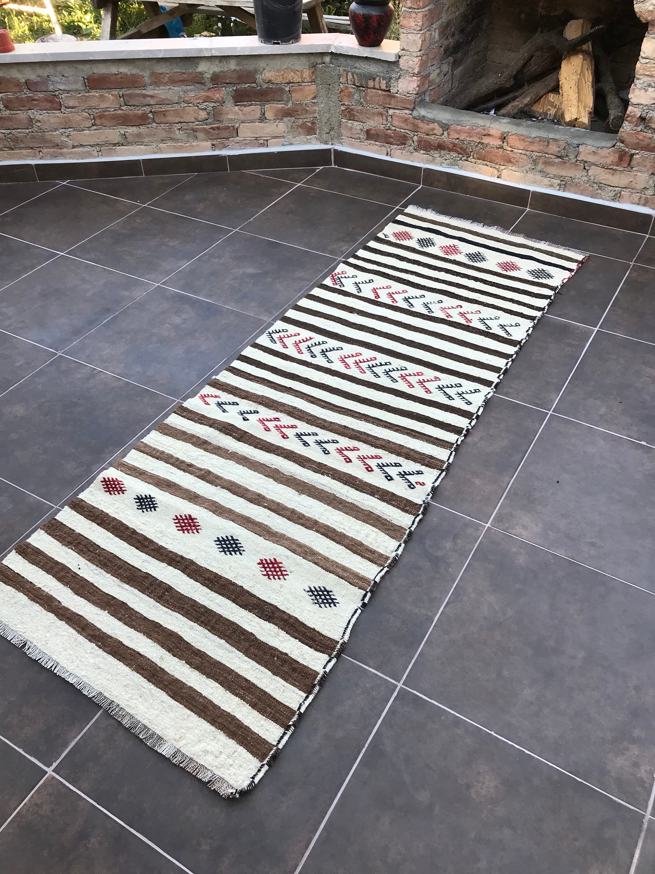 2'3 X 7 Ft Runner Black White Rug Runner Rug Kilim Etsy