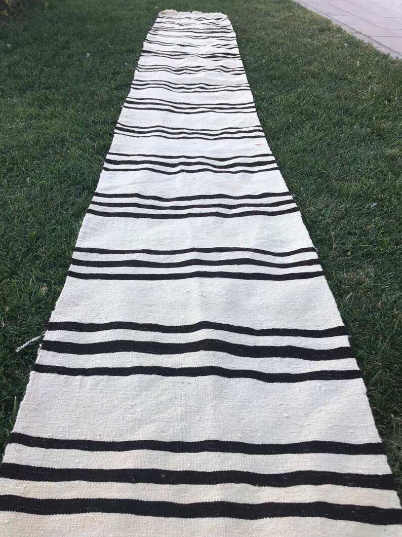 2x15 Striped Rug Black White Kilim Kilim Runner Vintage Etsy