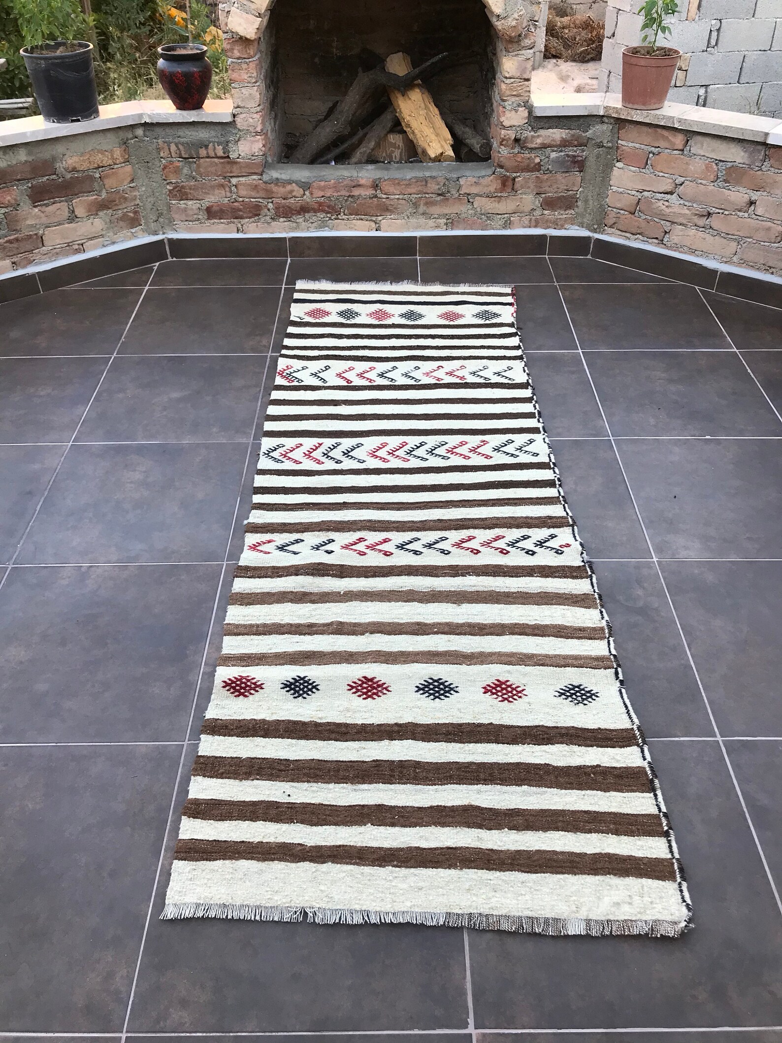 2'3 X 7 Ft Runner Black White Rug Runner Rug Kilim Etsy