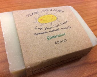 SPEARMINT homemade all natural soap, homemade soap, natural soap, spearmint soap, 4 ounce bar give or take