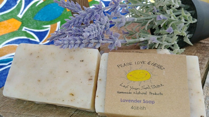 LAVENDER calendula chamomile homemade all natural soap, homemade soap, natural soap, lavender, lavender soap, 4 ounce bar give or take image 4