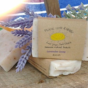 LAVENDER calendula chamomile homemade all natural soap, homemade soap, natural soap, lavender, lavender soap, 4 ounce bar give or take image 1