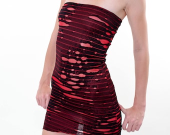 Red Ripped Mini Tube Dress