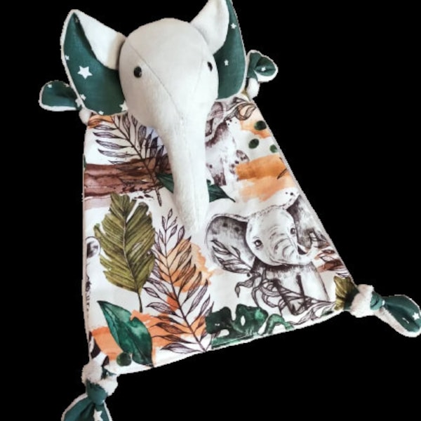 doudou éléphant en coton et velours,idée cadeau de naissance, peluche éléphant, liste de naissance, noél, fabrication française