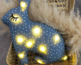 Veilleuse lapin en bleu brume étoilée, idée cadeau, décoration chambre enfant, liste de naissance, fabrication française