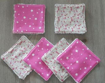 lot de 8 lingettes lavables bébé ou demake up theme liberty éloise et rose étoilée