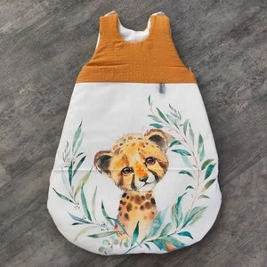 Baby sleeping bag size 1 (0 to 6 months) LEOPARD and double CAMEL and gold gauze, birth gift, maternity, decoration, baby sleeping bag