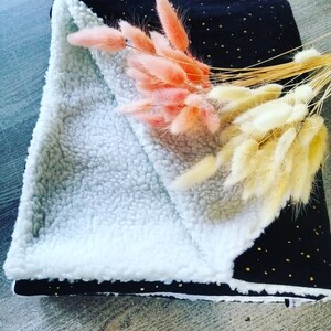 Plaid blanket baby double black gauze and golden and filled peas, sun 70X120 birth gift idea, French manufactured and handmade