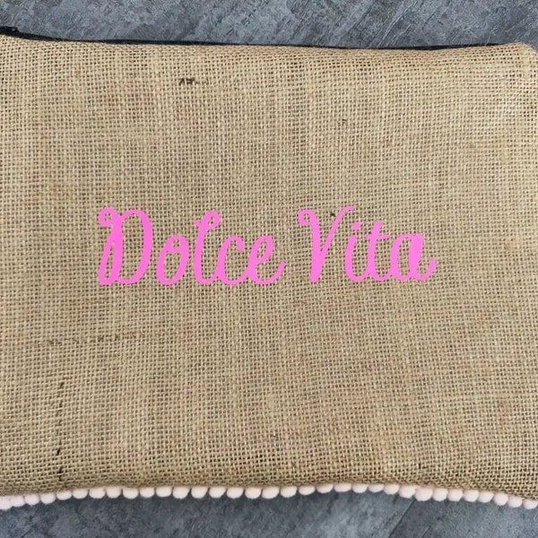 Pochette à main, en toile de jute ,personnalisée, style bohème,