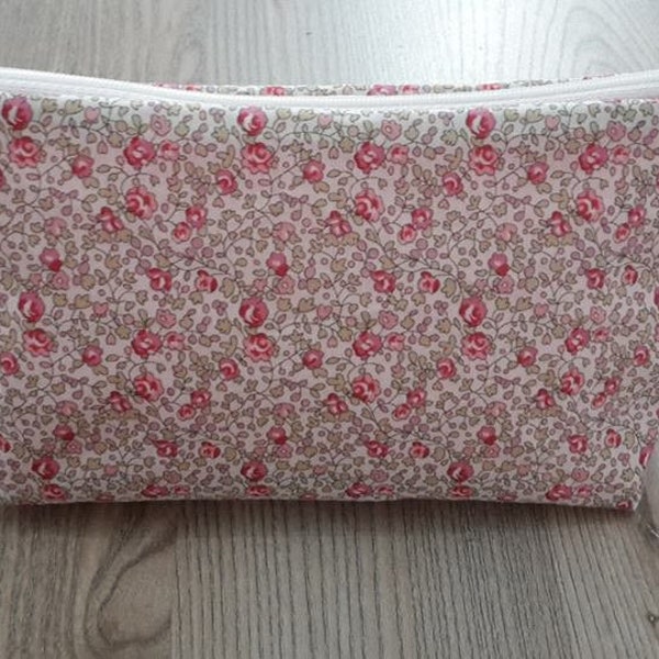 trousse a maquillage,pochette a maquillage,en tissu,liberty, éloise,rose