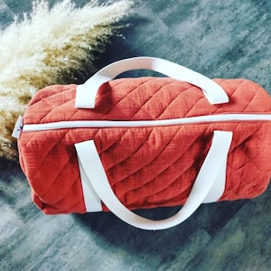 multifunctional bag in double quilted marsala gauze, travel bag, diaper bag, sports bag, weekend bag, French manufacturing