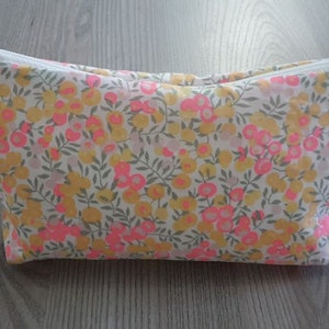 Kit has pouch make up, liberty fabric, lemon, pink, yellow