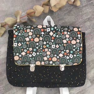 Cartable maternelle en double gaze matelassé noir et dore personnalisable
