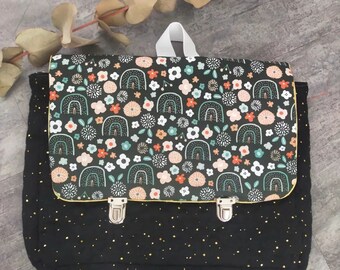 Borsa materna in doppia garza trapuntata nera e oro personalizzabile
