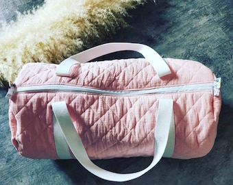 multifunctional bag in pink quilted double gauze, travel bag, diaper bag, sports bag, weekend bag, French manufacturing