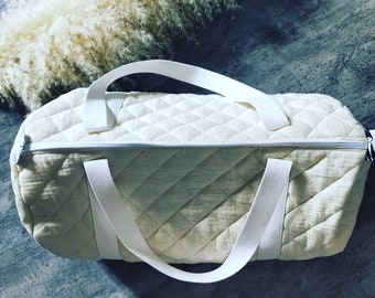 multifunction bag in double quilted quilted ecru, travel bag, changing bag, sports bag, weekend bag, French manufacture