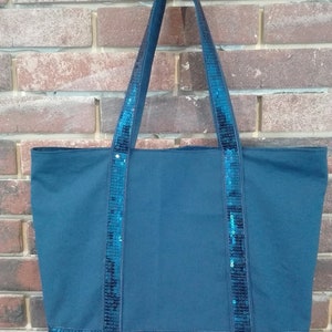 tote bag Navy Blue size M, sea blue glitter, inspiration Vanessa Bruno, gift idea, handmade