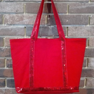 handbag red tote bag size M, with red glitter handles, Vanessa Bruno inspiration, gift idea, handmade design