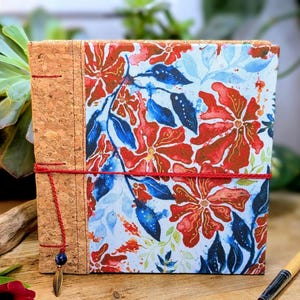Handmade floral watercolour sketchbook with cotton rag pages, handbound art journal with fabric harcover, lay flat sketchbook, artist gift
