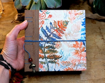 Handmade Watercolour Sketchbook - Fabric Hardcover, Cotton Rag Paper, forest ferns, artist gift journal