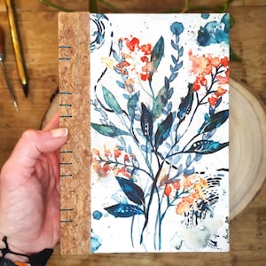 Handmade Floral Journal- Watercolor Flower Bouquet, Lined Notebook, Boho Hardcover Journal, Unique Gift, A5 Writing Journal