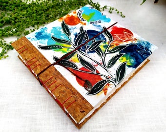 Handmade watercolour sketchbook with watercolour cotton paper, fabric hardcover and exposed spine binding, artist gift, creative journal