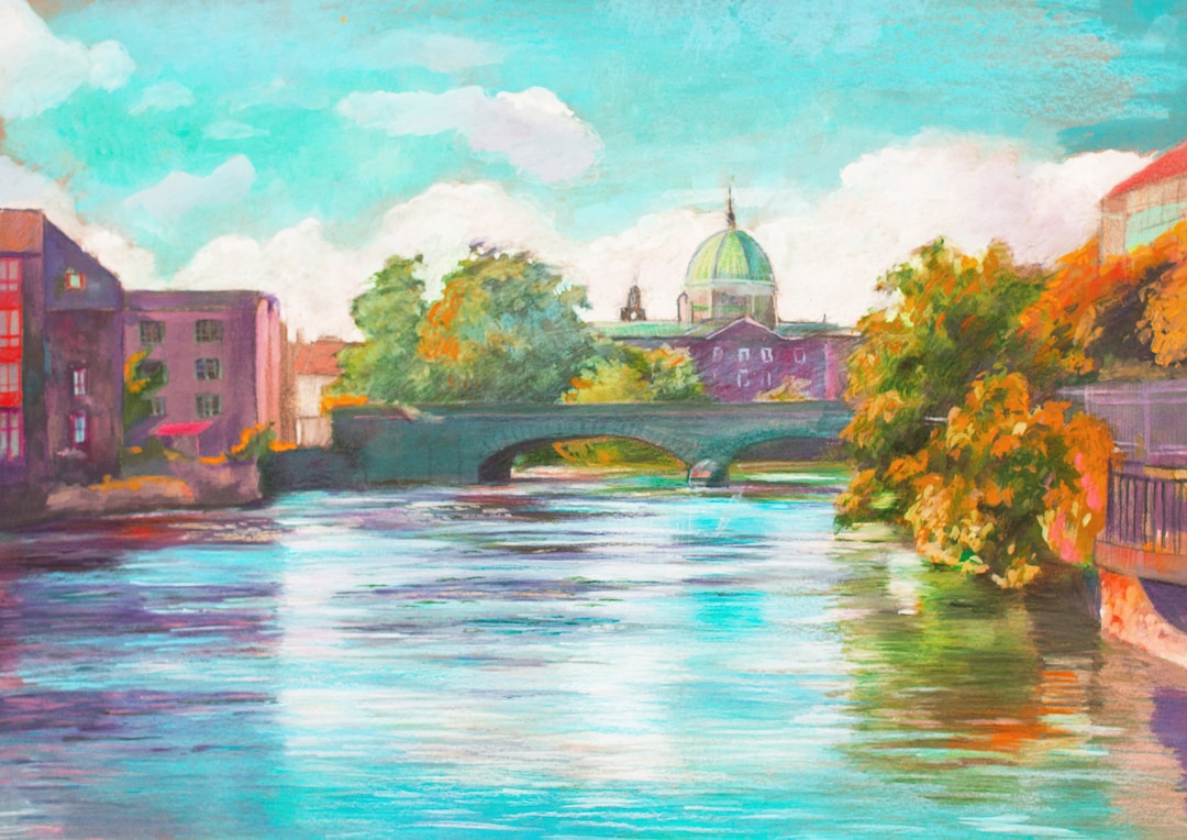 Galway Cathedral Painting, Galway Art Print, River Corrib, Salmon Weir