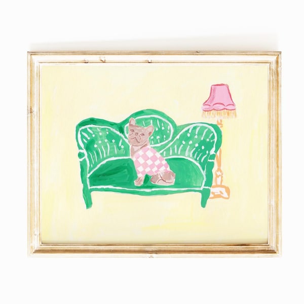 French Bulldog Art Print: Funny Dog on Settee, Animal Home Decor
