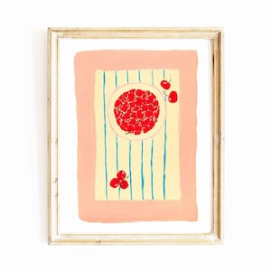 Cherries and Stripes Art Print | Fruit Wall Art | Cherry Art Print | Still Life Painting | Cherry Poster | Kitchen Print | Home Decor